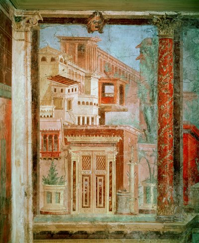 Paneel uit Cubiculum van de slaapkamer van de villa van P. Fannius in Boscoreale, Pompeii, ca. 50-40 v.Chr. door Roman